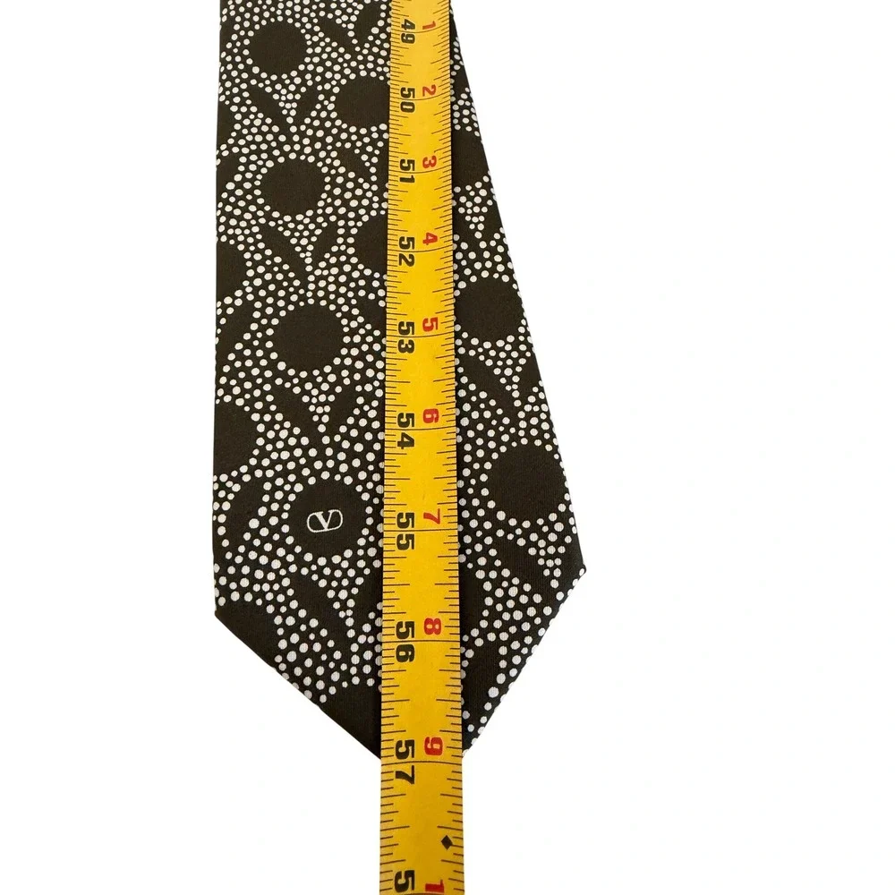 Valentino‎ Cravatte Mens Silk Tie Olive Green White Geometric Dot Logo Italy